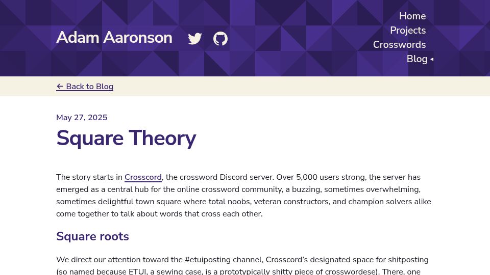 Screenshot of aaronson.org: Square Theory