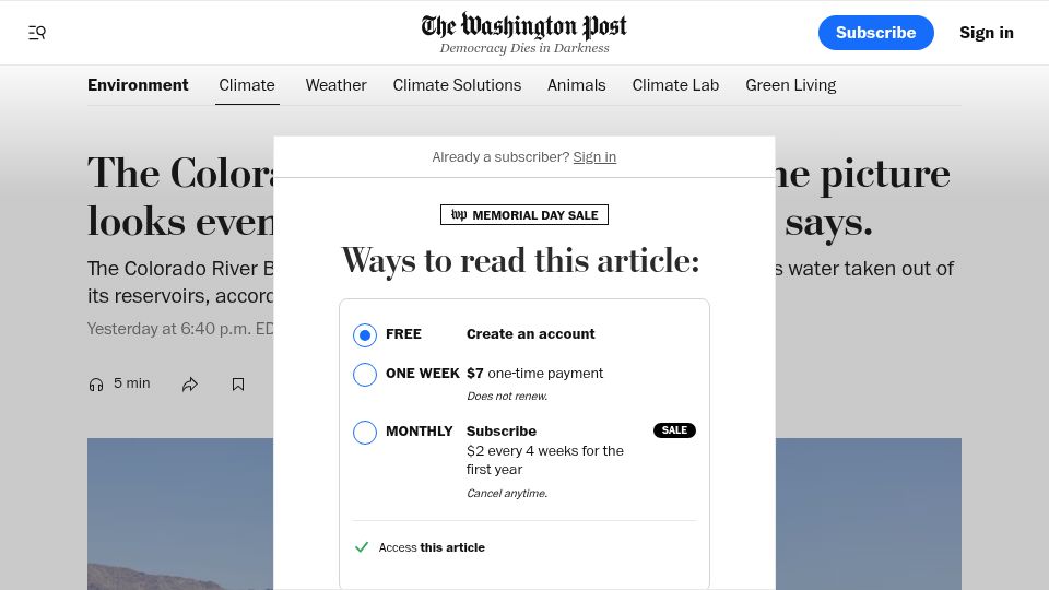 Screenshot of washingtonpost.com: The Colorado River is running low. The picture looks even worse underground