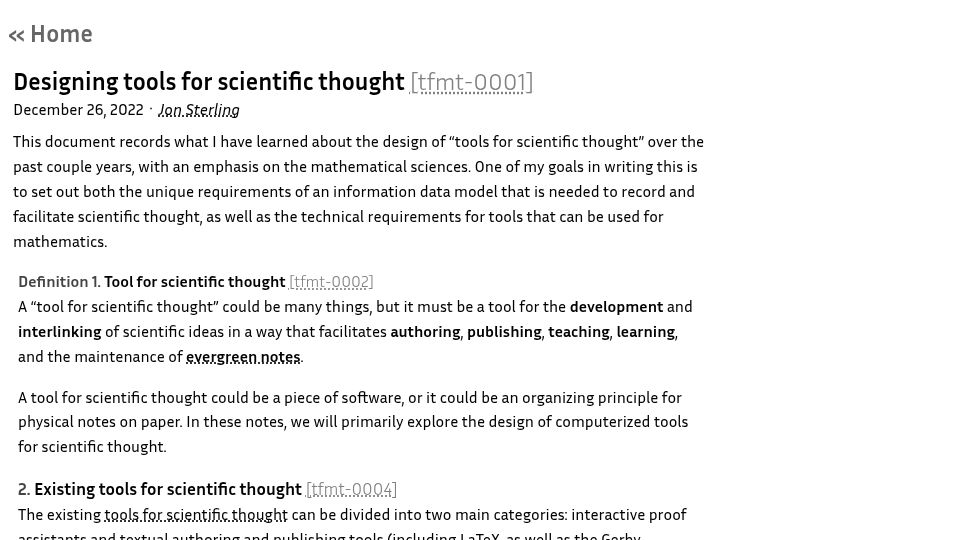 Screenshot of forester-notes.org: Designing Tools for Scientific Thought