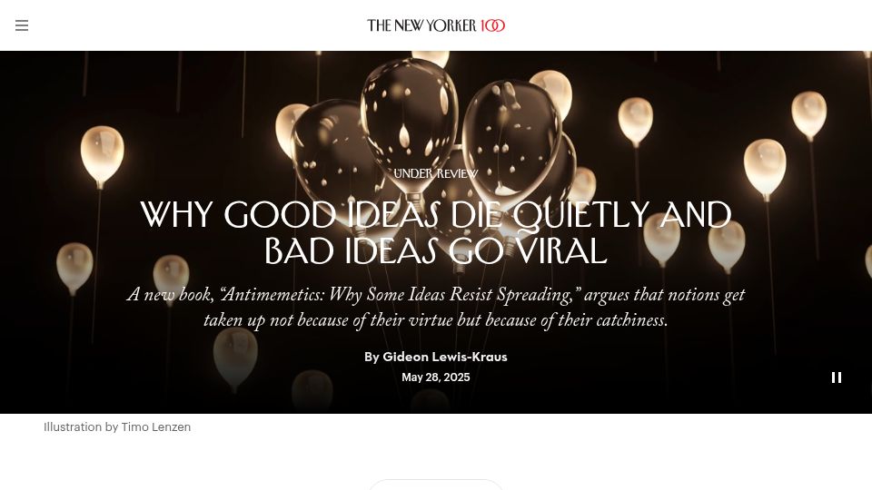Screenshot of newyorker.com: Why Good Ideas Die Quietly and Bad Ideas Go Viral