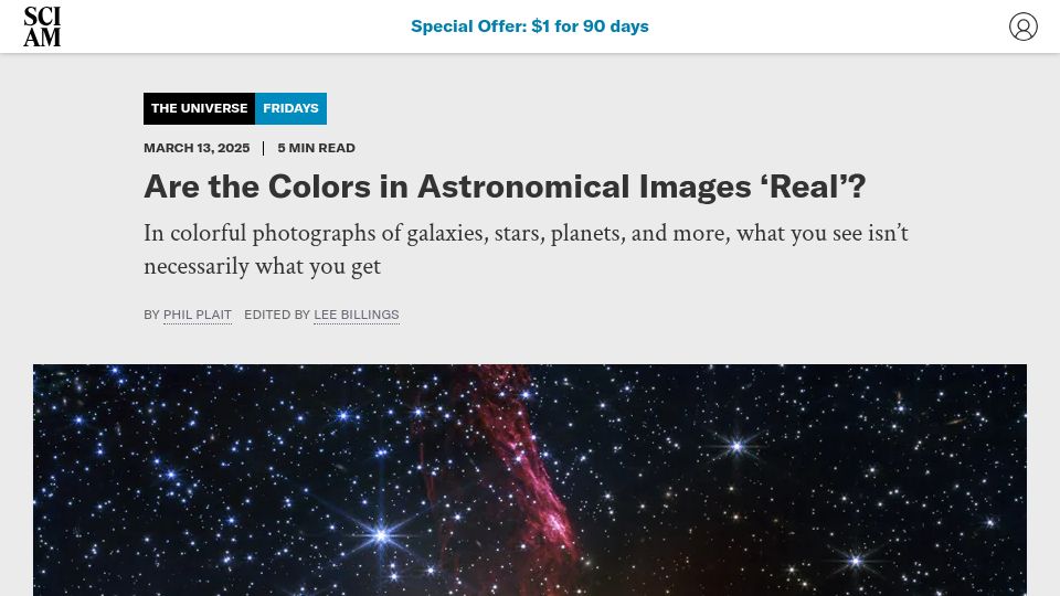 Screenshot of scientificamerican.com: Are the Colors in Astronomical Images 'Real'?