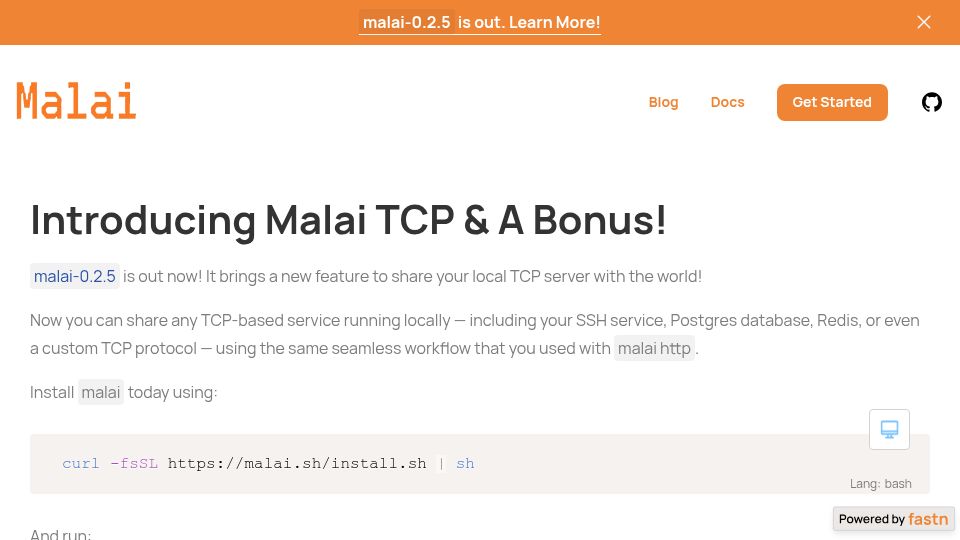 Screenshot of malai.sh: Show HN: Malai – securely share local TCP services (database/SSH) with others
