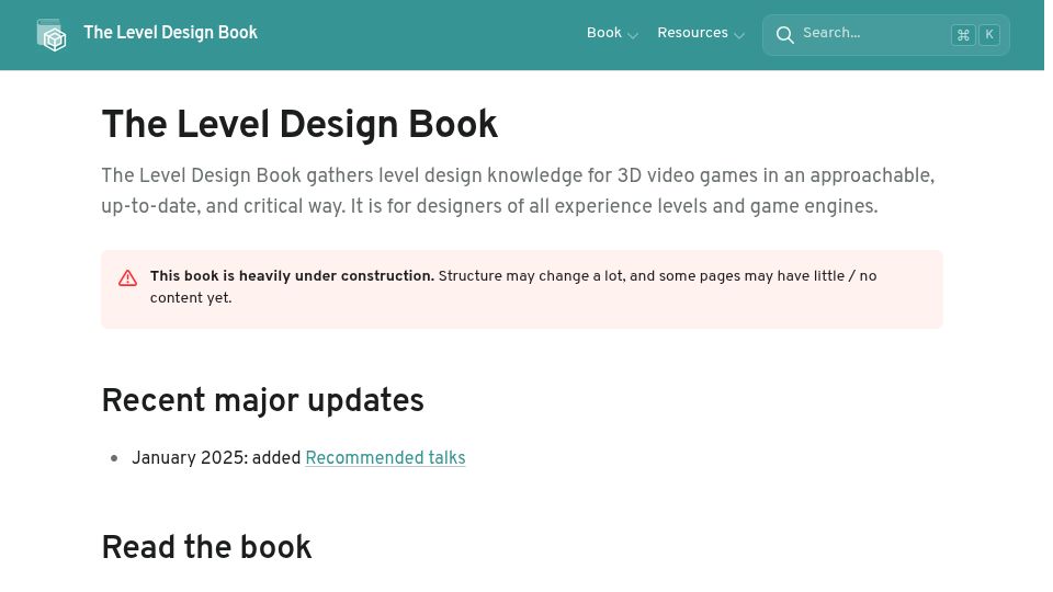 Screenshot of book.leveldesignbook.com: The Level Design Book