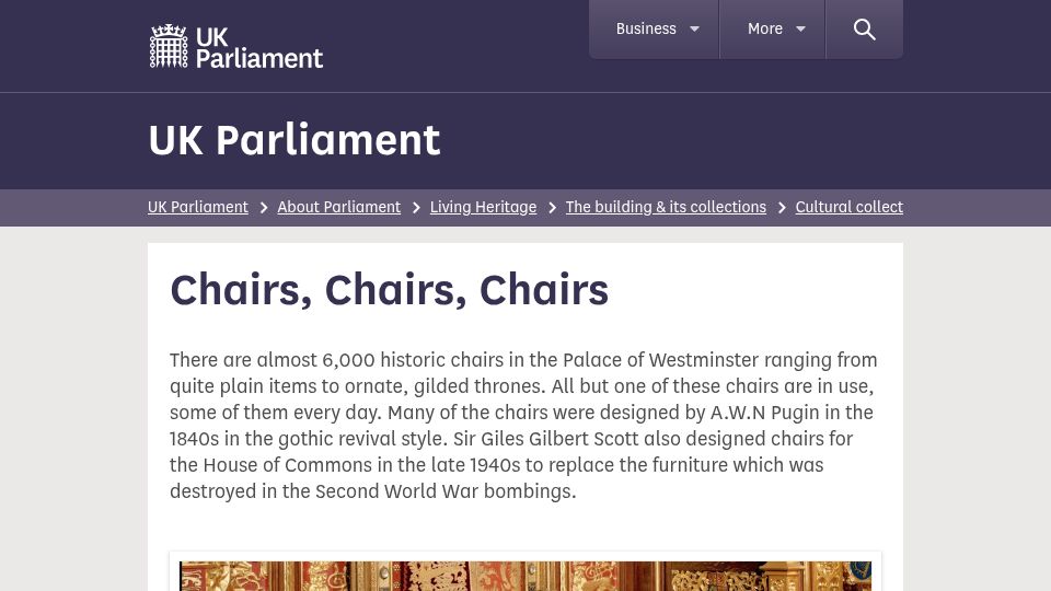 Screenshot of parliament.uk: Chairs, Chairs, Chairs