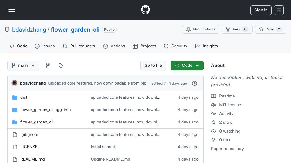 Screenshot of github.com: Show HN: Terminal Flower Garden