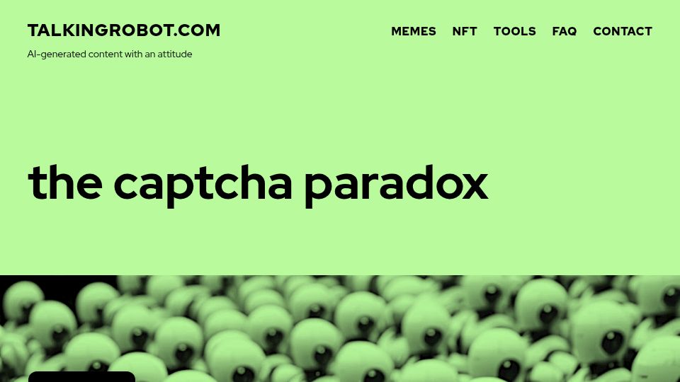 Screenshot of talkingrobot.com: The Captcha Paradox