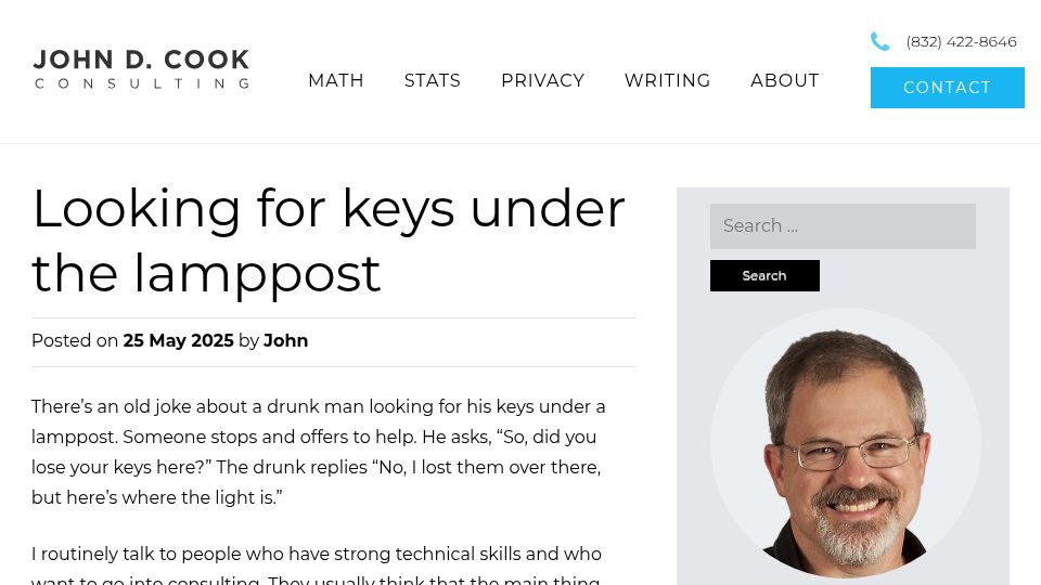 Screenshot of johndcook.com: Looking for Keys Under the Lamppost