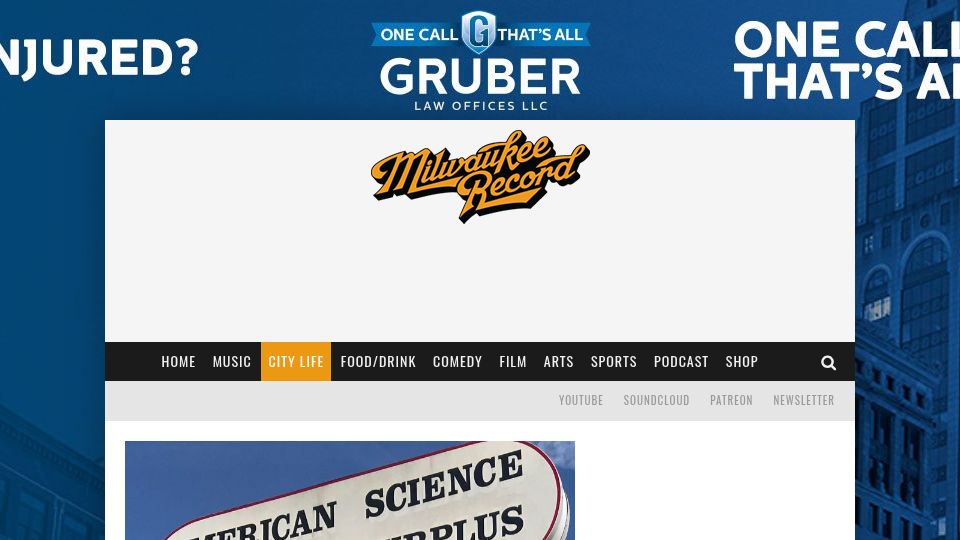 Screenshot of milwaukeerecord.com: Long live American Science and Surplus
