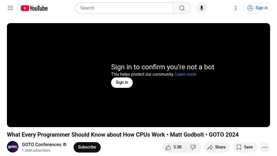 Screenshot of youtube.com: What programmers should know about how CPUs work [video]