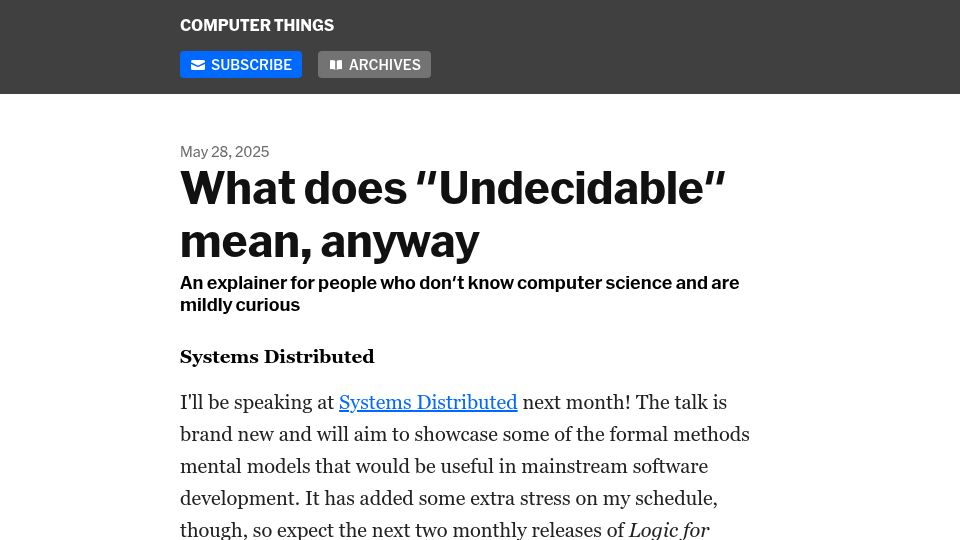 Screenshot of buttondown.com: What does “Undecidable” mean, anyway