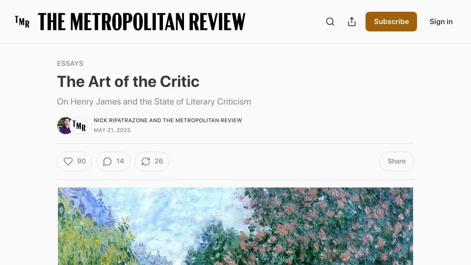 Screenshot of metropolitanreview.org: The Art of the Critic