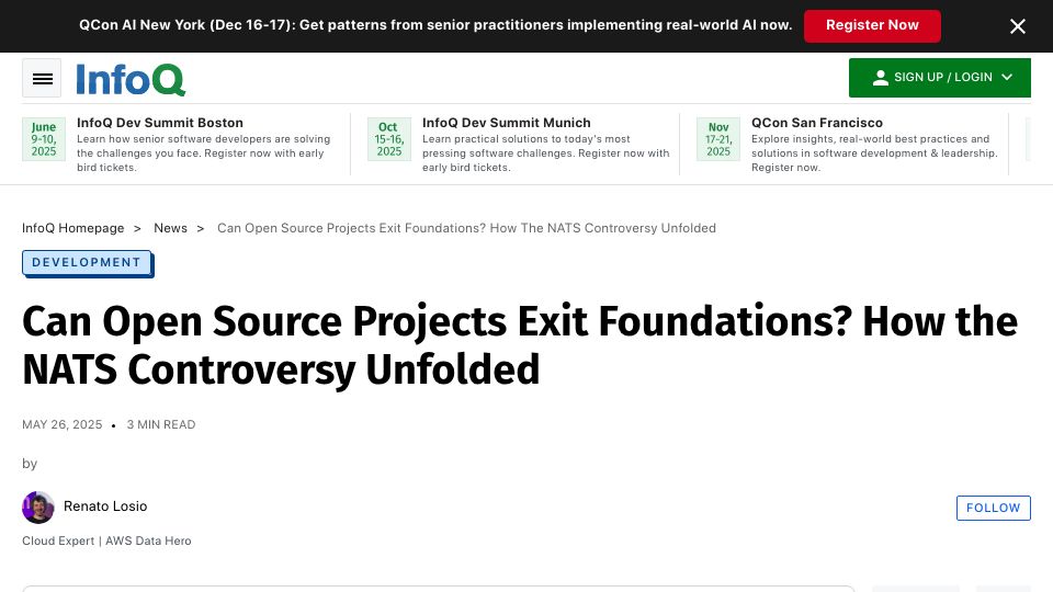 Screenshot of infoq.com: Can Open Source Projects Exit Foundations?