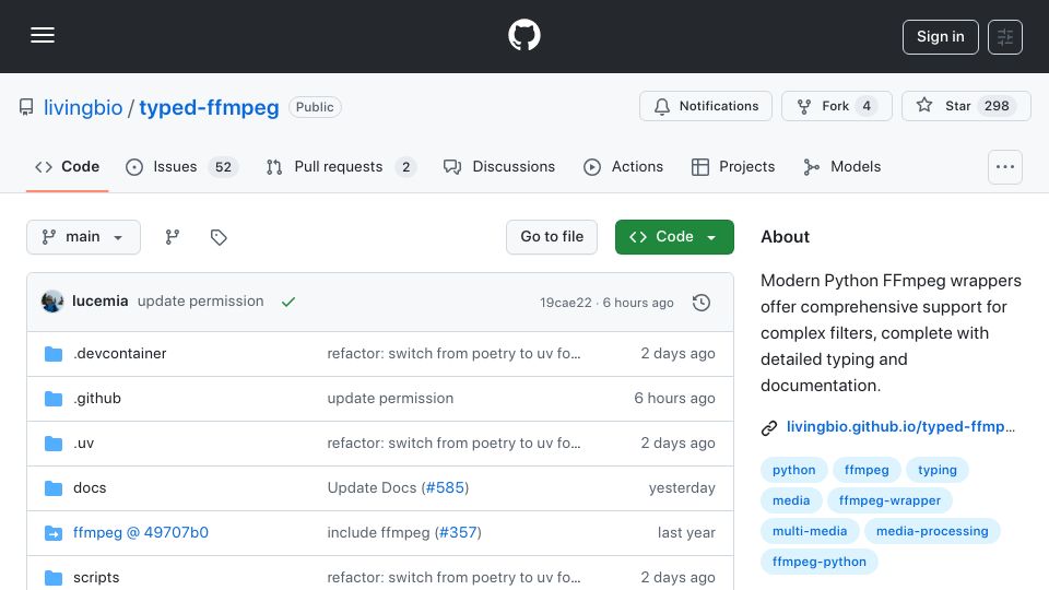 Screenshot of github.com: Show HN: Typed-FFmpeg 3.0–Typed Interface to FFmpeg and Visual Filter Editor