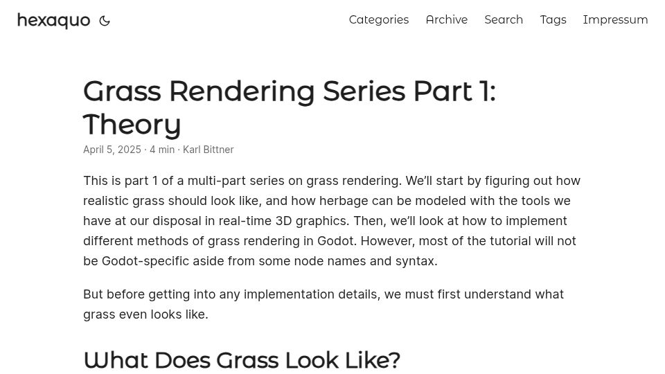 Screenshot of hexaquo.at: Grass Rendering Series