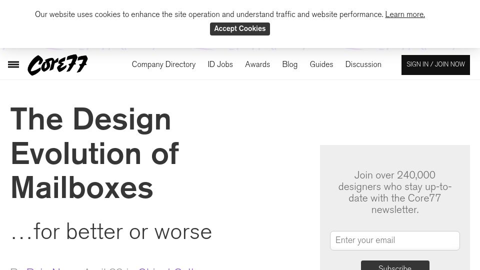 Screenshot of core77.com: The Design Evolution of Mailboxes