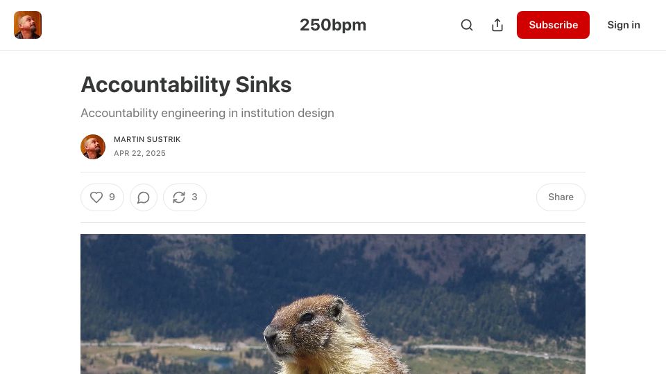 Screenshot of 250bpm.substack.com: Accountability Sinks