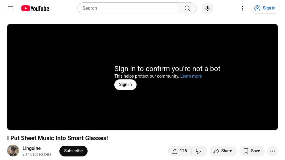 Screenshot of youtube.com: I put sheet music into smart glasses [video]