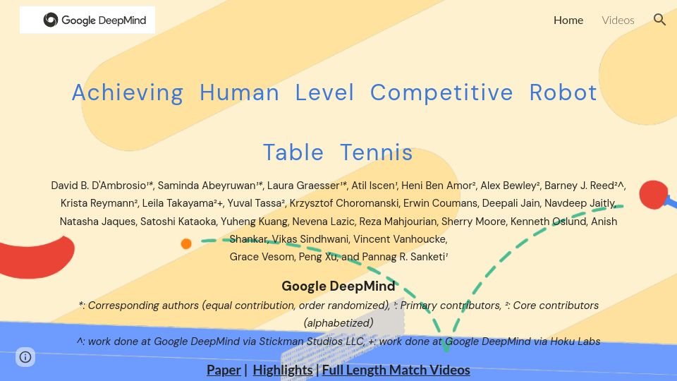 Screenshot of sites.google.com: Achieving Human Level Competitive Robot Table Tennis