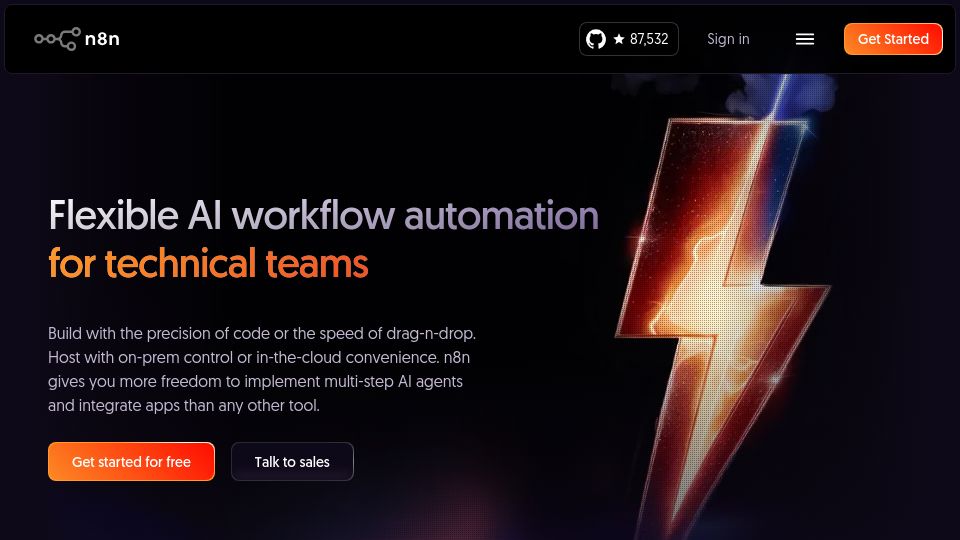 Screenshot of n8n.io: N8n – Flexible AI workflow automation for technical teams