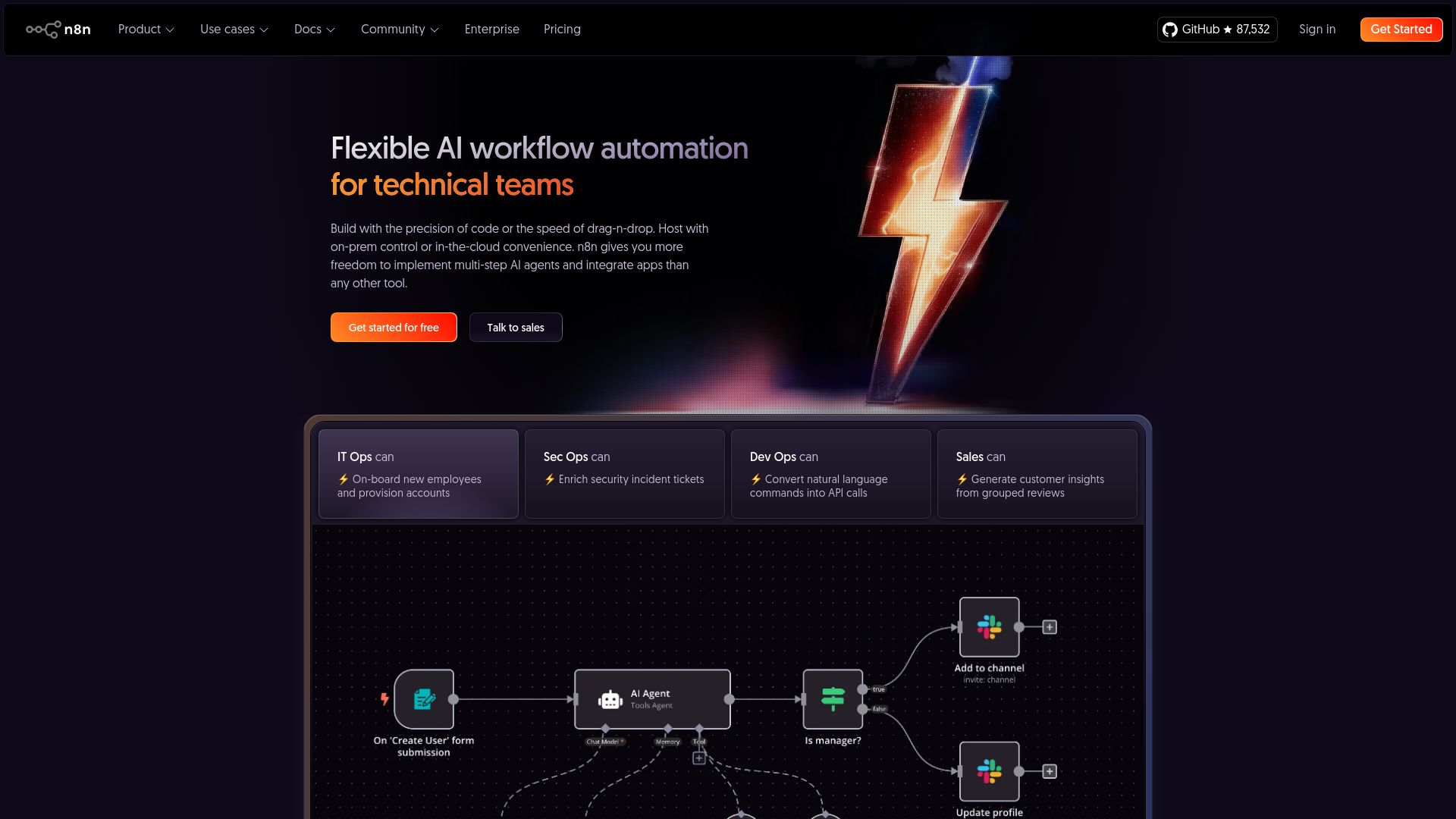 Screenshot of n8n.io: N8n – Flexible AI workflow automation for technical teams