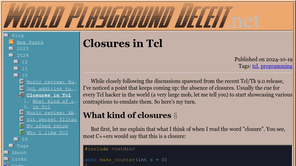 Screenshot of world-playground-deceit.net: Closures in Tcl