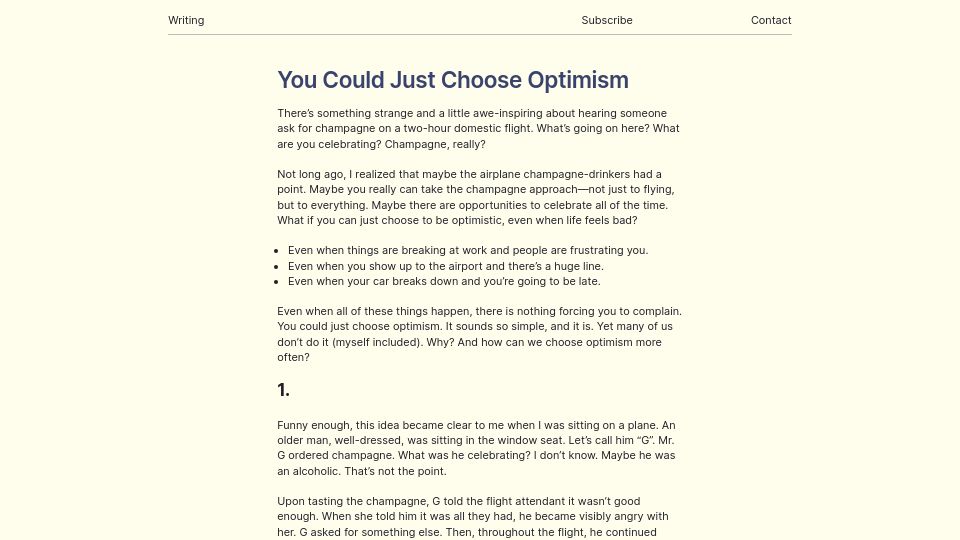 Screenshot of quarter--mile.com: You could just choose optimism