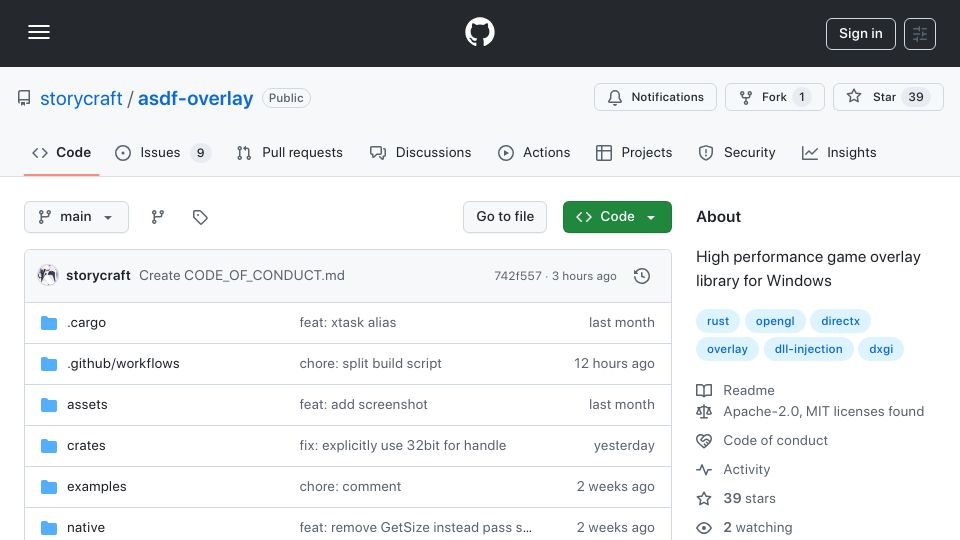 Screenshot of github.com: Show HN: Asdf Overlay – High performance in-game overlay library for Windows