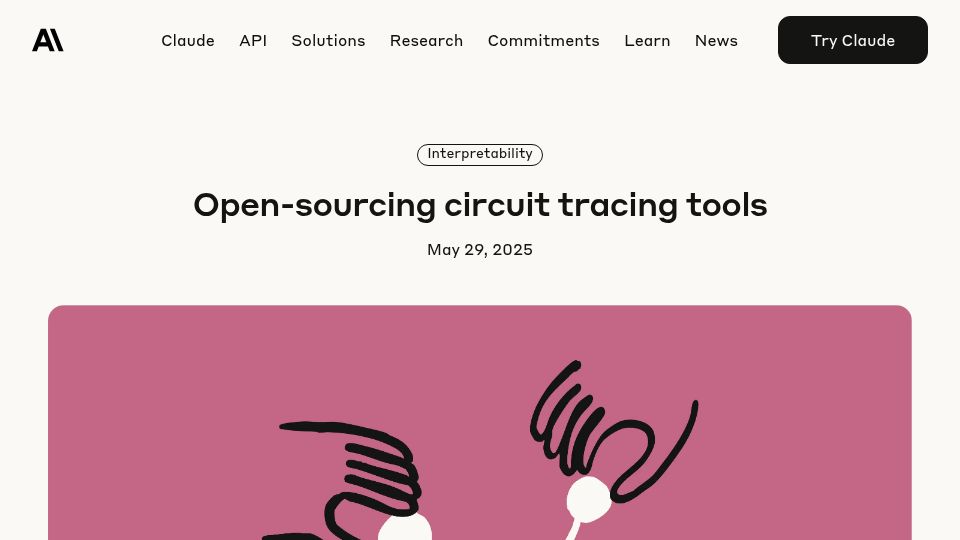 Screenshot of anthropic.com: Open-sourcing circuit tracing tools