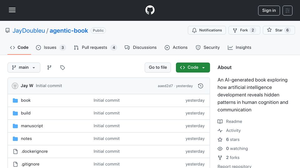 Screenshot of github.com: I let Claude Code write an entire book