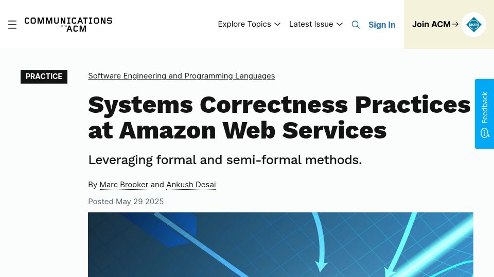 Screenshot of cacm.acm.org: Systems Correctness Practices at Amazon Web Services