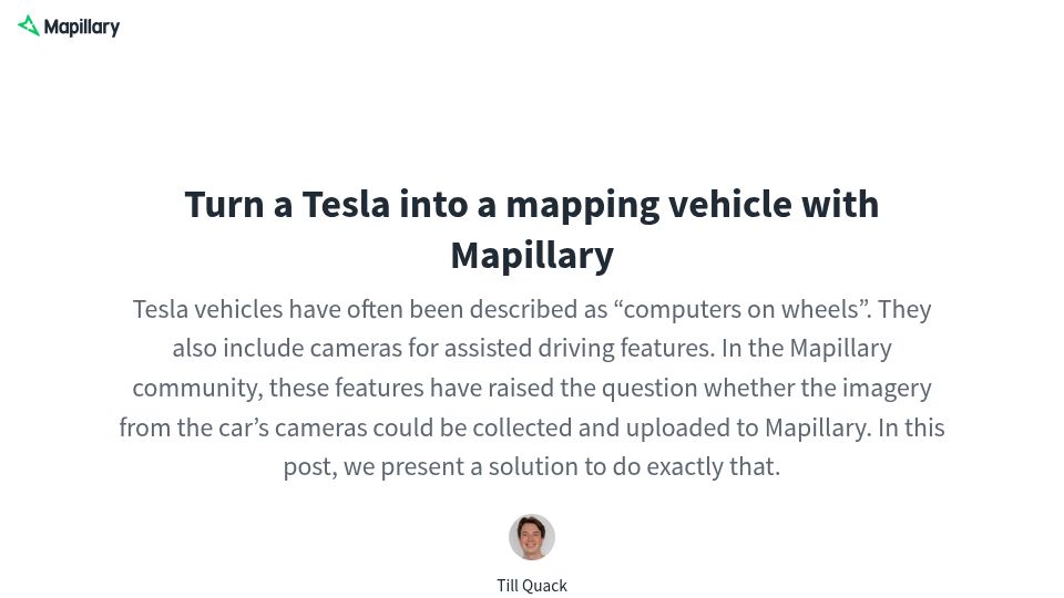 Screenshot of blog.mapillary.com: Turn a Tesla into a mapping vehicle with Mapillary