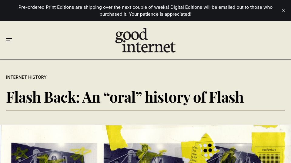 Screenshot of goodinternetmagazine.com: Flash Back: An “oral” history of Flash