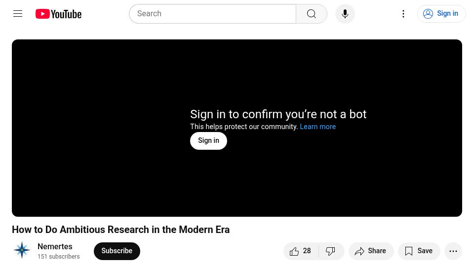 Screenshot of youtube.com: How to Do Ambitious Research in the Modern Era [video]