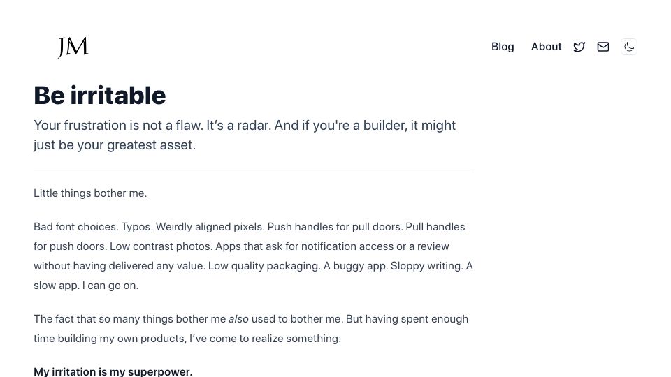 Screenshot of jeetmehta.com: Irritation Is Inspiration