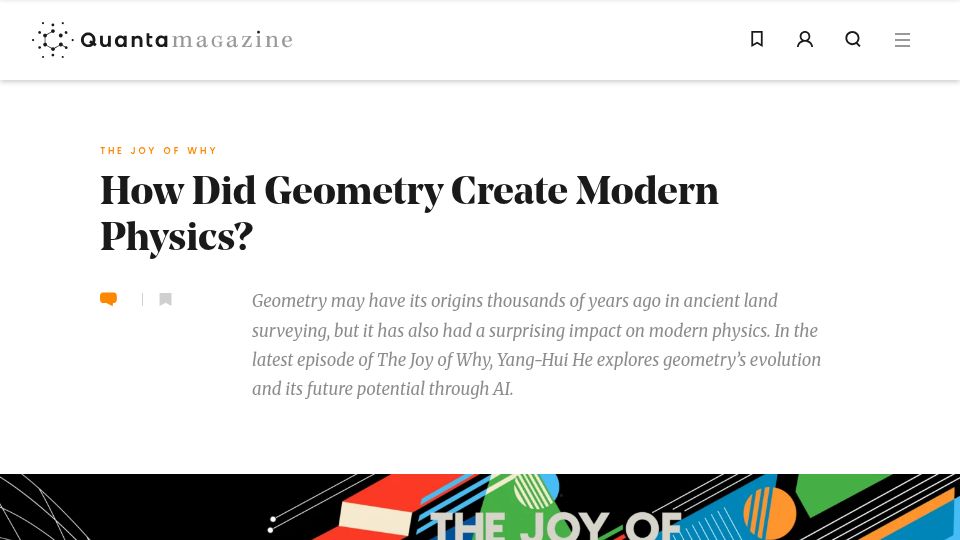 Screenshot of quantamagazine.org: How did geometry create modern physics?