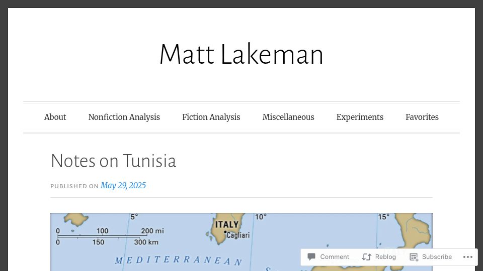 Screenshot of mattlakeman.org: Notes on Tunisia