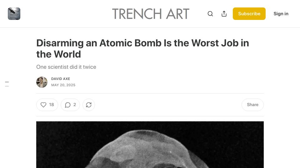 Screenshot of daxe.substack.com: Dr John C. Clark, a scientist who disarmed atomic bombs twice