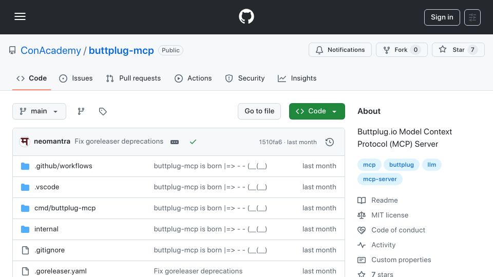 Screenshot of github.com: Buttplug MCP