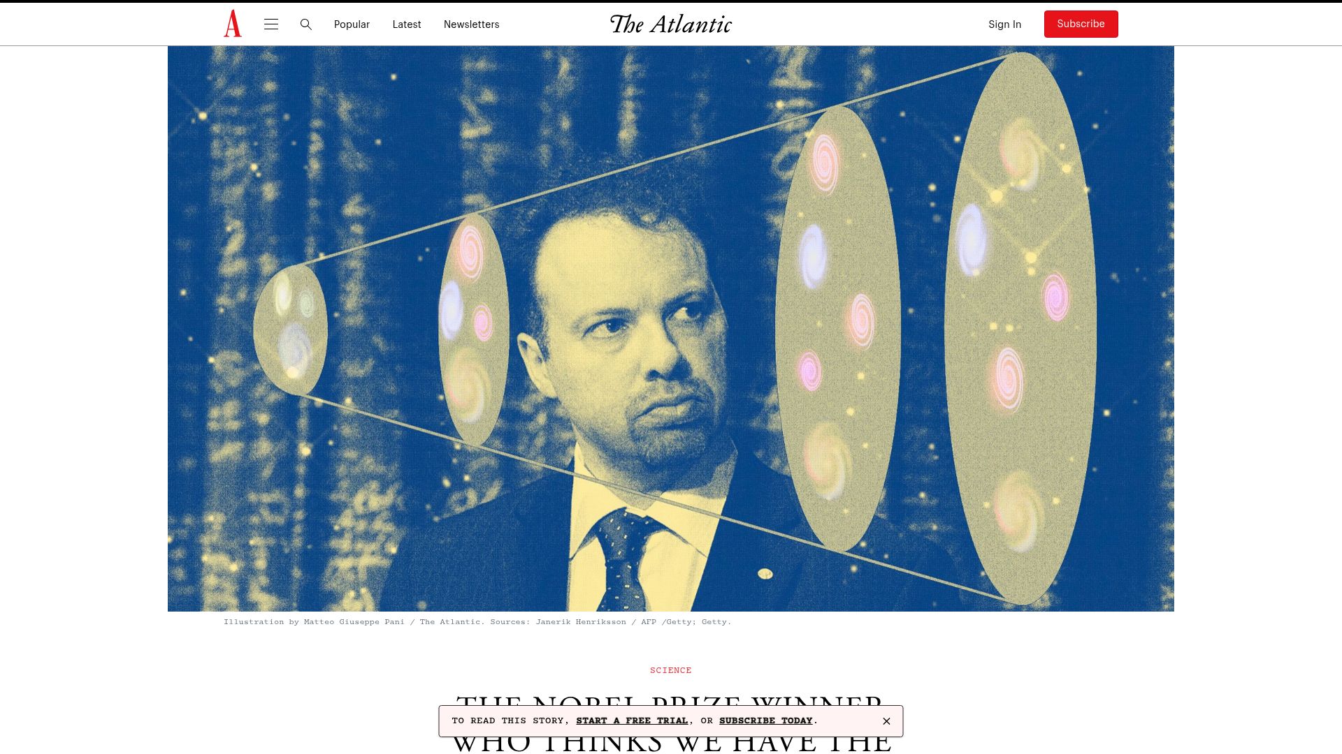 Screenshot of theatlantic.com: Adam Riess and the Hubble tension
