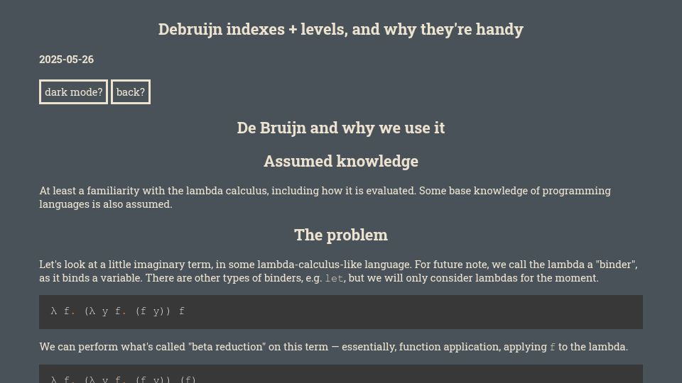 Screenshot of blueberrywren.dev: De Bruijn notation, and why it's useful