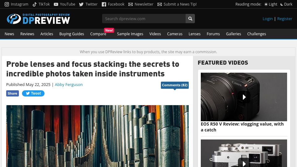 Screenshot of dpreview.com: Photos taken inside musical instruments