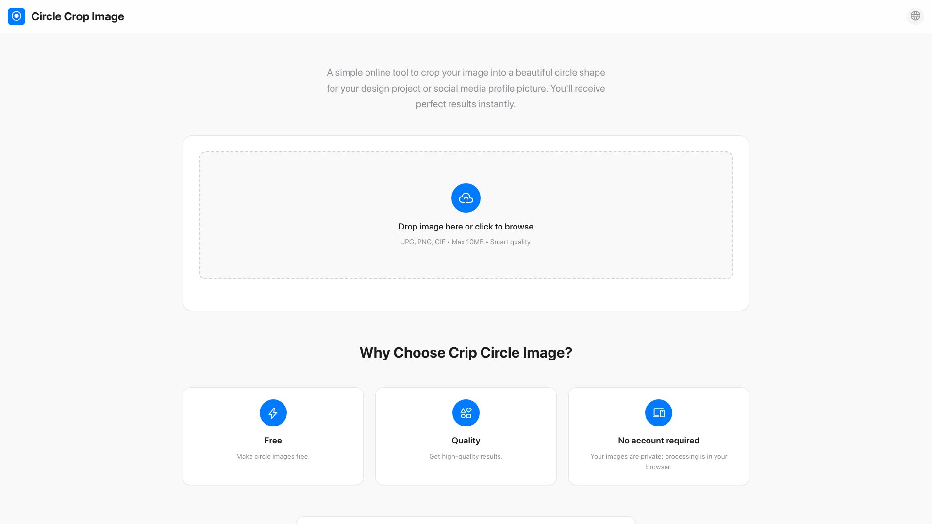 Screenshot of circlecropimage.io: Show HN: Circle Crop Image