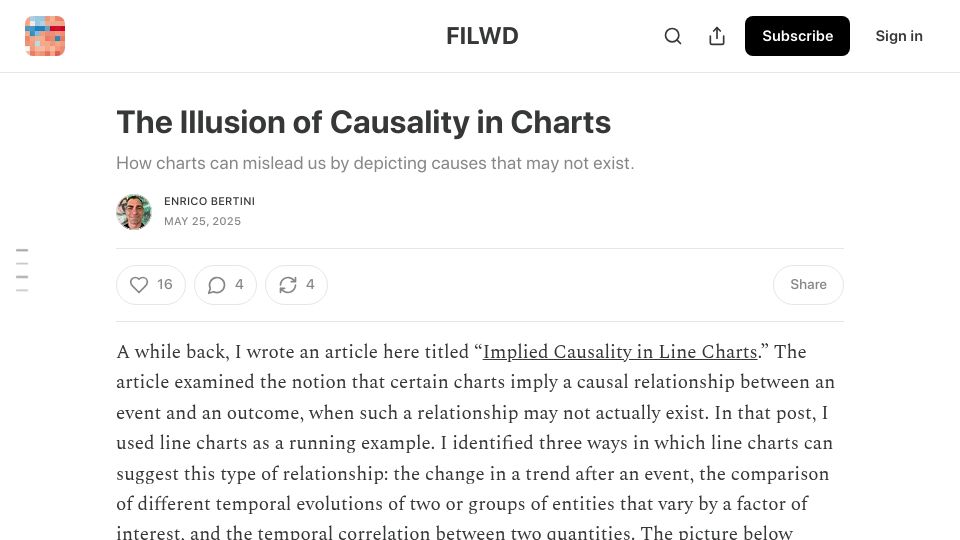 Screenshot of filwd.substack.com: The Illusion of Causality in Charts