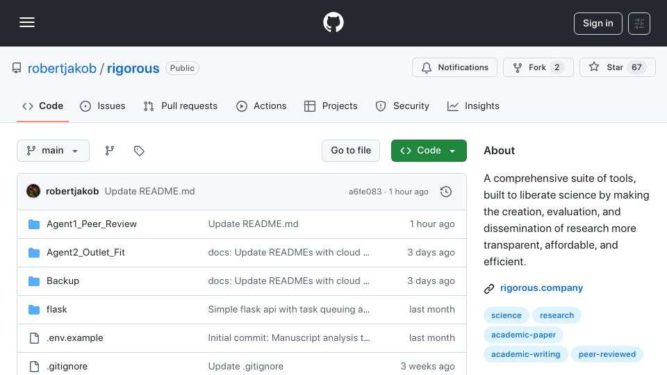 Screenshot of github.com: Show HN: AI Peer Reviewer – Multiagent system for scientific manuscript analysis