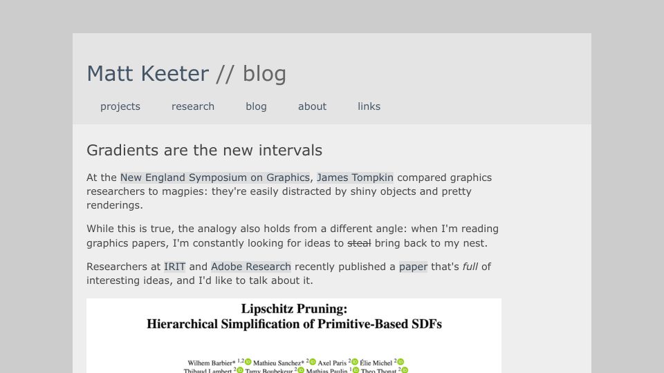 Screenshot of mattkeeter.com: Gradients Are the New Intervals