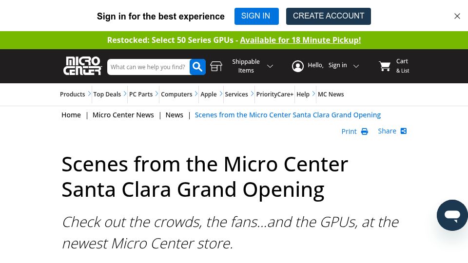 Screenshot of microcenter.com: Silicon Valley finally has a big electronics retailer again: Micro Center opens