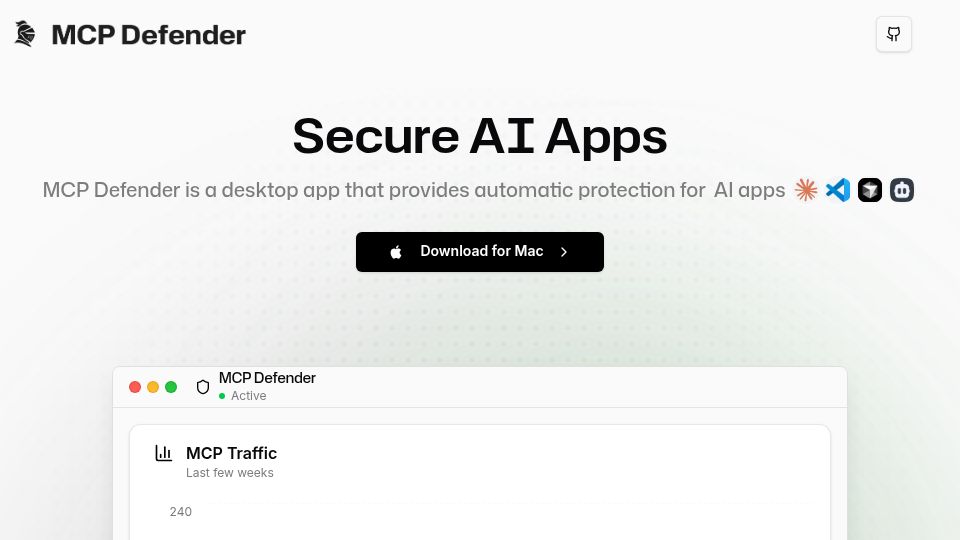 Screenshot of mcpdefender.com: Show HN: MCP Defender – OSS AI Firewall for Protecting MCP in Cursor/Claude etc