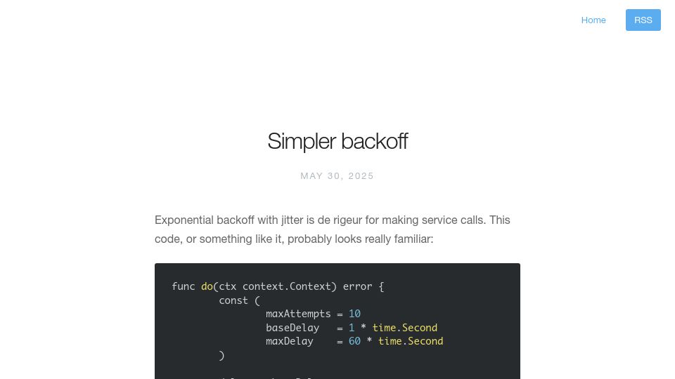 Screenshot of commaok.xyz: Simpler Backoff