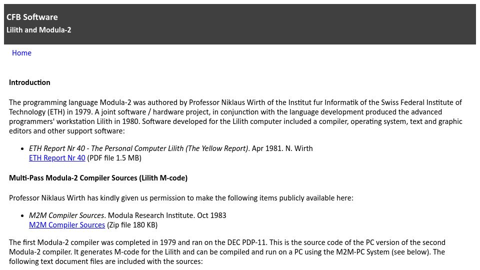 Screenshot of astrobe.com: Lilith and Modula-2