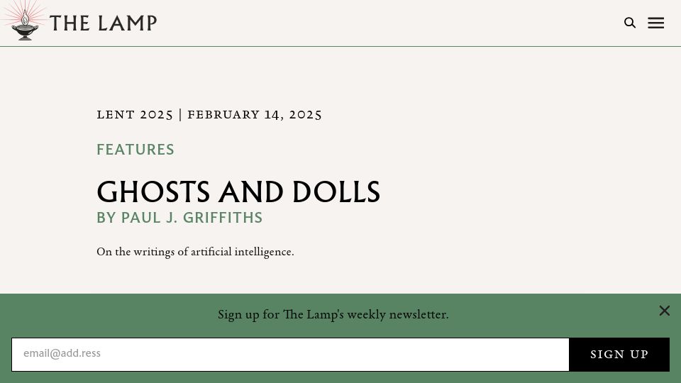 Screenshot of thelampmagazine.com: Ghosts and Dolls